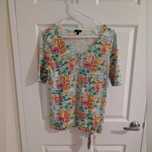 Talbots Streets Of Santorini Greece V Neck Side Tie 100% Cotton  Sweater Size S